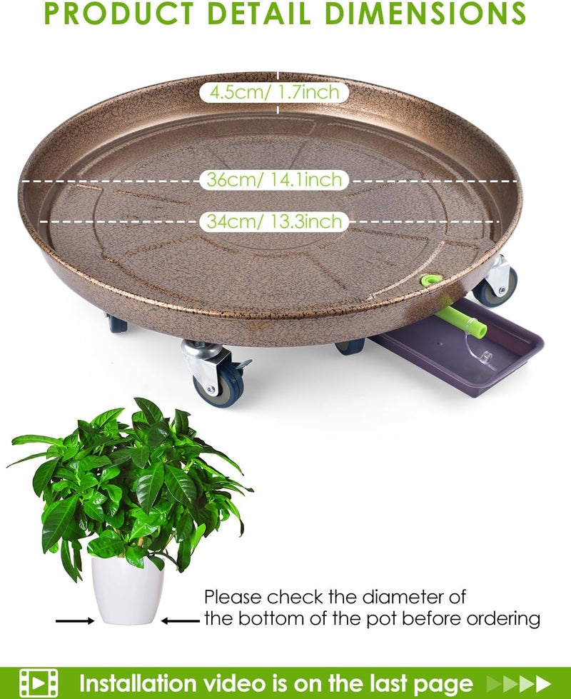 PACETAP 2Pack 14'' Large Plant Stand with Lockable Wheels, Heavy-Duty Plant Caddy with Casters for Indoor and Outdoor, Round Rolling Garden Pot Mover to Carry Potted Flower Pot - Image 2